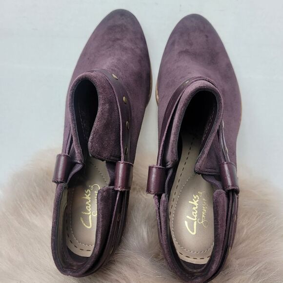 Clarks Breccan Shine Suede Somerset Ankle Boot Heeled Bootie Womens Size 7.5M - Picture 8 of 10